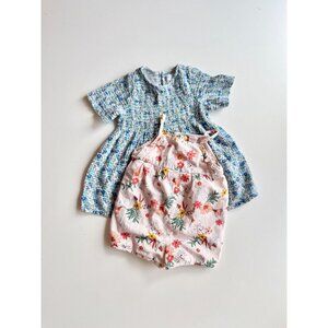 Lot of 2 Baby Girl ZARA Blue Floral Dress & Pink Floral One Piece, Size 18-24M